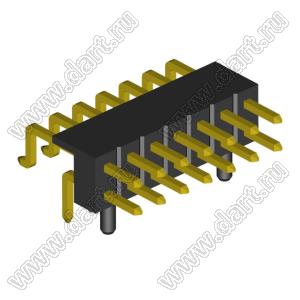 2208R-14G-A60632-PG вилка открытая угловая двухрядная с направляющими на плату для монтажа в отверстия и SMD; шаг 2,00 x 2,00 мм; (2x7) конт.