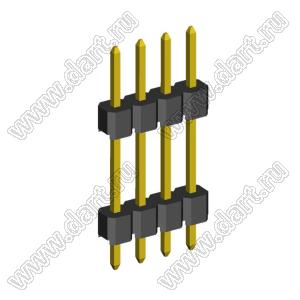 2210DI-04G-H15-2660 вилка открытая прямая с двойным изолятором однорядная на плату для монтажа в отверстия; P 2,0мм; 4-конт.