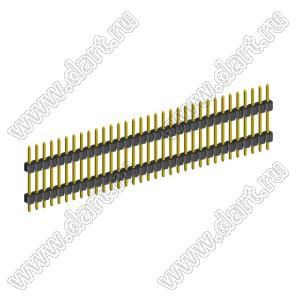 2210DI-33G-1200 (PLH2-33) вилка открытая прямая с двойным изолятором однорядная на плату для монтажа в отверстия, шаг 2,00 мм, L=12,0 мм, 33 конт.