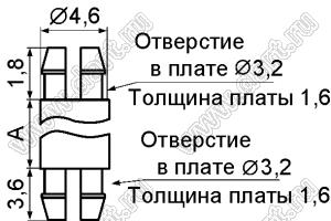 DMSS-38 фиксатор платы с двумя защелками; A=38,1мм; dп=3.2мм; s=1.6мм; d отв.=3.2мм; t=1.6мм; нейлон-66 (UL); натуральный