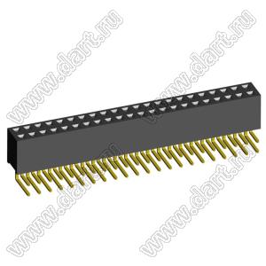 2214R-44G-85 (PBD-44R) розетка двухрядная угловая (гнездо) на плату для монтажа в отверстия, высота изолятора 8,5 мм; шаг 2,54 x 2,54 мм, 2х22 конт.