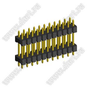 2208DI-22G-2400 (2x11) вилка открытая прямая двухрядная с двойным изолятором на плату для монтажа в отверстия, шаг 2,00 x 2,00 мм, А=2мм, В=18мм, С=4мм, 2х11 конт.