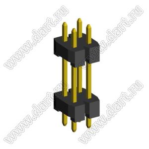 2208DI-04G-2400 (2x2) вилка открытая прямая двухрядная с двойным изолятором на плату для монтажа в отверстия, шаг 2,00 x 2,00 мм, А=2мм, В=18мм, С=4мм, 2х2 конт.