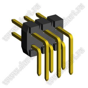 2208R-06G (PLD2-06R) вилка угловая двухрядная, шаг 2,0 мм, 2х3 конт.