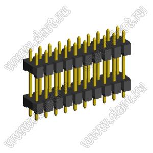 2208DI-20G-2550 (2x10) вилка открытая прямая двухрядная с двойным изолятором на плату для монтажа в отверстия, шаг 2,00 x 2,00 мм, А=2мм, В=19.5мм, С=4мм, 2х10 конт.