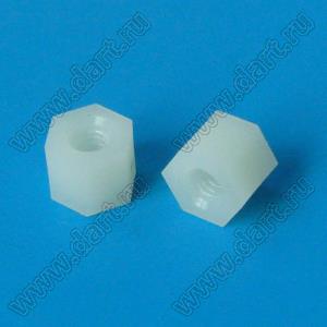 HTP-406 (HP4-6) cтойка шестигранная с внутренней резьбой; M4; L=6,0мм; нейлон-66; цвет натуральный
