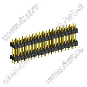 2208DI-38G-2400 (2x19) вилка открытая прямая двухрядная с двойным изолятором на плату для монтажа в отверстия, шаг 2,00 x 2,00 мм, А=2мм, В=18мм, С=4мм, 2х19 конт.