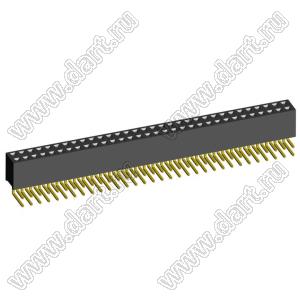 2214R-64G-85 (PBD-64R, DS-1024-2x32-R) розетка двухрядная угловая (гнездо) на плату для монтажа в отверстия, высота изолятора 8,5 мм; шаг 2,54 x 2,54 мм, 2х32 конт.