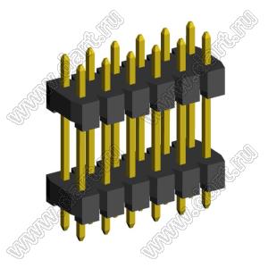 2208DI-12G-2400 (2x6) вилка открытая прямая двухрядная с двойным изолятором на плату для монтажа в отверстия, шаг 2,00 x 2,00 мм, А=2мм, В=18мм, С=4мм, 2х6 конт.