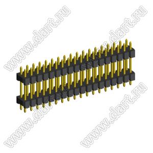2208DI-36G-2400 (2x18) вилка открытая прямая двухрядная с двойным изолятором на плату для монтажа в отверстия, шаг 2,00 x 2,00 мм, А=2мм, В=18мм, С=4мм, 2х18 конт.