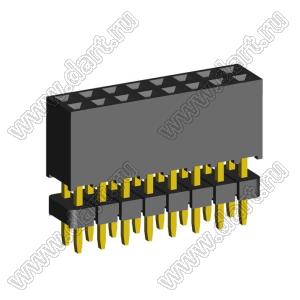 2207SDI-16G-935 розетка прямая двухрядная с двойным изолятором (гнездо) на плату для монтажа в отверстия, шаг 2,00 x 2,00 мм А=3,8мм, В=9,35мм, 2х8 конт.