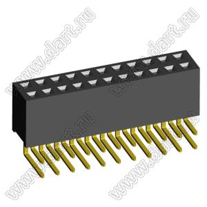 2214R-22G-85 (PBD-22R) розетка двухрядная угловая (гнездо) на плату для монтажа в отверстия, высота изолятора 8,5 мм; шаг 2,54 x 2,54 мм, 2х11 конт.