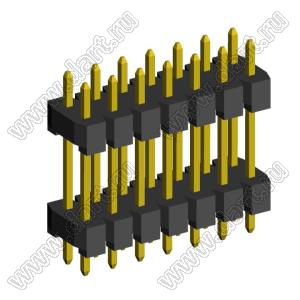 2208DI-14G-2400 (2x7) вилка открытая прямая двухрядная с двойным изолятором на плату для монтажа в отверстия, шаг 2,00 x 2,00 мм, А=2мм, В=18мм, С=4мм, 2х7 конт.