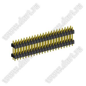 2208DI-44G-2400 (2x22) вилка открытая прямая двухрядная с двойным изолятором на плату для монтажа в отверстия, шаг 2,00 x 2,00 мм, А=2мм, В=18мм, С=4мм, 2х22 конт.