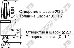 LCPL-6.4 фиксатор платы с двумя защелками; dп=3,2мм; s=1,6...1,7мм; d отв.=2,0мм; t=1,0...1,2мм; нейлон-66 (UL); натуральный