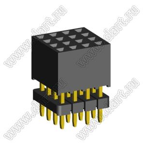 1999SDI-016G-935 розетка прямая четырехрядная с двойным изолятором (гнездо) на плату для монтажа в отверстия, шаг 2,00 x 2,00 мм А=3,8мм, В=9,35мм, 4х4 конт.