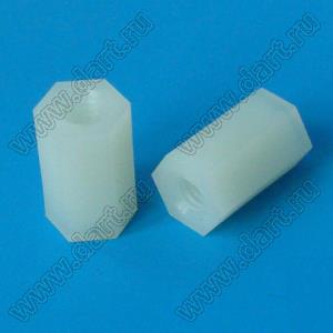 HTP-412 (HP4-12) cтойка шестигранная с внутренней резьбой; M4; L=12,0мм; нейлон-66; цвет натуральный
