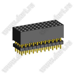1999SDI-044G-935 розетка прямая четырехрядная с двойным изолятором (гнездо) на плату для монтажа в отверстия, шаг 2,00 x 2,00 мм А=3,8мм, В=9,35мм, 4х11 конт.