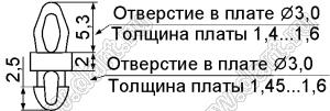 MADD-2 фиксатор платы с двумя защелками; dп=3,1мм; s=1,4...1,6мм; d отв.=3,0мм; t=1,45...1,6мм; нейлон-66 (UL); черный