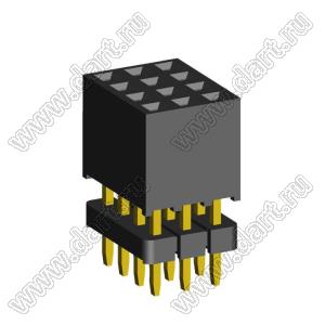 1999SDI-012G-935 розетка прямая четырехрядная с двойным изолятором (гнездо) на плату для монтажа в отверстия, шаг 2,00 x 2,00 мм А=3,8мм, В=9,35мм, 4х3 конт.