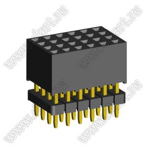 1999SDI-024G-935 розетка прямая четырехрядная с двойным изолятором (гнездо) на плату для монтажа в отверстия, шаг 2,00 x 2,00 мм А=3,8мм, В=9,35мм, 4х6 конт.