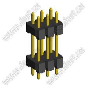 2208DI-06G-2400 (2x3) вилка открытая прямая двухрядная с двойным изолятором на плату для монтажа в отверстия, шаг 2,00 x 2,00 мм, А=2мм, В=18мм, С=4мм, 2х3 конт.
