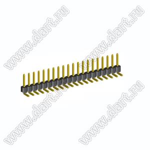 2211R-20G-LP (PLS-20R, DS1022-1x20-R) вилка открытая угловая низкопрофильная однорядная на плату для монтажа в отверстия; шаг 2,54мм; шаг 2,54мм; 20-конт.