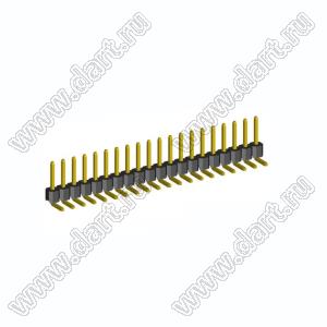 2211R-20G-LP (PLS-20R, DS1022-1x20-R) вилка открытая угловая низкопрофильная однорядная на плату для монтажа в отверстия; шаг 2,54мм; шаг 2,54мм; 20-конт.