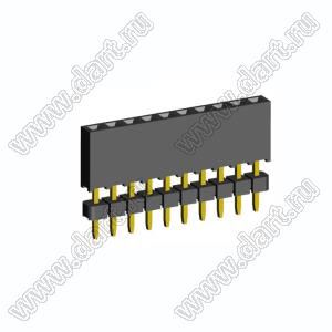 2209SDI-10G-935 розетка прямая однорядная с двойным изолятором (гнездо) на плату для монтажа в отверстия, шаг 2,00 мм А=3,8мм, В=9,35мм, 10 конт.