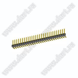 2211R-28G-LP (PLS-28R, DS1022-1x28-R) вилка открытая угловая низкопрофильная однорядная на плату для монтажа в отверстия; шаг 2,54мм; шаг 2,54мм; 28-конт.