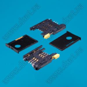 KF-016 (C0652-06DPBR00R, Molex 91228-3001) держатель SIM карты 6 контактный с выталкивателелем и крышкой