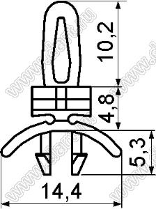 UCBS-5A фиксатор платы с двумя защелками; dп=3,8мм; s=1,6мм; d отв.=4,8мм; t=0,8...2,5мм; нейлон-66 (UL); натуральный