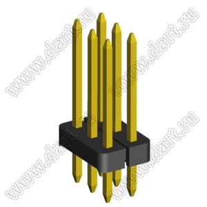 2203P-006G-H15-125 вилка открытая прямая трехрядная на плату для монтажа в отверстия; шаг 2,00 x 2,00 мм; (3x2) конт.