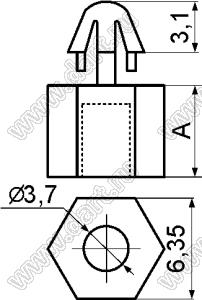 MAE4-9 фиксатор платы с защелкой в плату и отверстием d=3,7 мм под саморез; A=9,0мм; dп=4,0мм; s=1,6мм; нейлон-66 (UL); натуральный