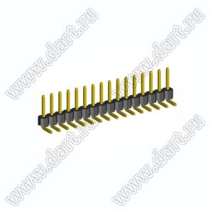 2211R-16G-LP (PLS-16R, DS1022-1x16-R) вилка открытая угловая низкопрофильная однорядная на плату для монтажа в отверстия; шаг 2,54мм; шаг 2,54мм; 16-конт.