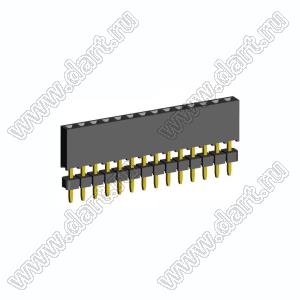 2209SDI-14G-935 розетка прямая однорядная с двойным изолятором (гнездо) на плату для монтажа в отверстия, шаг 2,00 мм А=3,8мм, В=9,35мм, 14 конт.