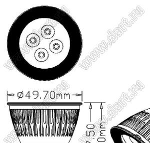 BL-SZMR16004CW лампа светодиодная; MR16 (GU5,3); Uп=12...24В; P=4Вт; 5500...6500К; холодный белый; Q=20...45°; Φν=280лм; D=50мм; L=54,5мм; 4x1 Вт эмиттер