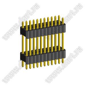 2206PBDI-022G-2148 вилка открытая прямая двухрядная с двойным изолятором на плату для монтажа в отверстия; 22-конт.; P=1,27x2,54мм
