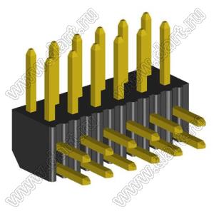 2204R-12G (2x6) вилка открытая угловая двухрядная на плату с увеличенным изолятором для монтажа в отверстия, шаг 2,00 x 2,00 мм, 12 конт.