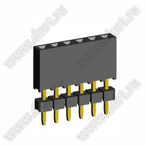 2209SDI-06G-935 розетка прямая однорядная с двойным изолятором (гнездо) на плату для монтажа в отверстия, шаг 2,00 мм А=3,8мм, В=9,35мм, 6 конт.