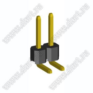 2211R-02G-LP (PLS-02R, DS1022-1x2-R) вилка открытая угловая низкопрофильная однорядная на плату для монтажа в отверстия; шаг 2,54мм; шаг 2,54мм; 2-конт.