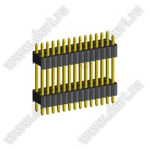 2206PBDI-028G-2148 вилка открытая прямая двухрядная с двойным изолятором на плату для монтажа в отверстия; 28-конт.; P=1,27x2,54мм