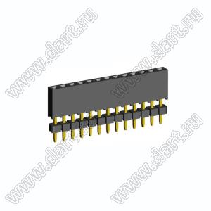 2209SDI-13G-935 розетка прямая однорядная с двойным изолятором (гнездо) на плату для монтажа в отверстия, шаг 2,00 мм А=3,8мм, В=9,35мм, 13 конт.