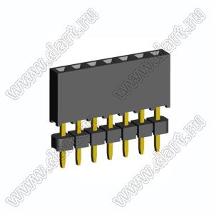 2209SDI-07G-935 розетка прямая однорядная с двойным изолятором (гнездо) на плату для монтажа в отверстия, шаг 2,00 мм А=3,8мм, В=9,35мм, 7 конт.