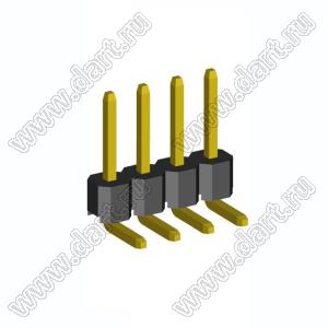 2211R-04G-LP (PLS-04R, DS1022-1x4-R) вилка открытая угловая низкопрофильная однорядная на плату для монтажа в отверстия; шаг 2,54мм; шаг 2,54мм; 4-конт.