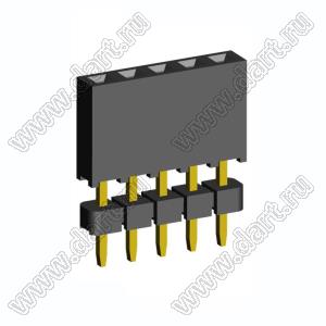 2209SDI-05G-935 розетка прямая однорядная с двойным изолятором (гнездо) на плату для монтажа в отверстия, шаг 2,00 мм А=3,8мм, В=9,35мм, 5 конт.