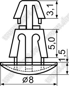 RCM-5SP фиксатор платы с двумя защелками; A=5,0мм; D=4,0мм; S=1,2...1,7мм; d отв.=5,5мм; t=0,8...1,6мм; нейлон-66; натуральный