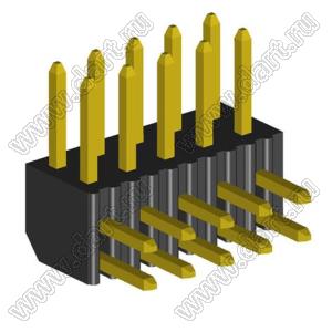 2204R-10G (2x5) вилка открытая угловая двухрядная на плату с увеличенным изолятором для монтажа в отверстия, шаг 2,00 x 2,00 мм, 10 конт.