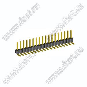 2211R-18G-LP (PLS-18R, DS1022-1x18-R) вилка открытая угловая низкопрофильная однорядная на плату для монтажа в отверстия; шаг 2,54мм; шаг 2,54мм; 18-конт.