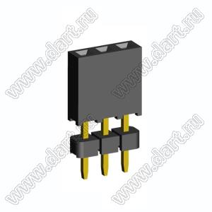 2209SDI-03G-935 розетка прямая однорядная с двойным изолятором (гнездо) на плату для монтажа в отверстия, шаг 2,00 мм А=3,8мм, В=9,35мм, 3 конт.